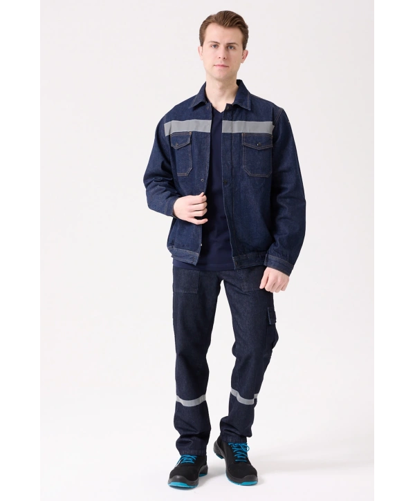 Tulipa Kot Mont Erkek İş Güvenliği Reflektörlü Dayanıklı Denim Ceket