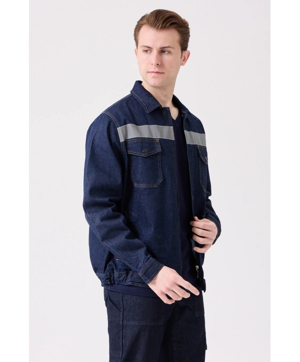 Tulipa Kot Mont Erkek İş Güvenliği Reflektörlü Dayanıklı Denim Ceket