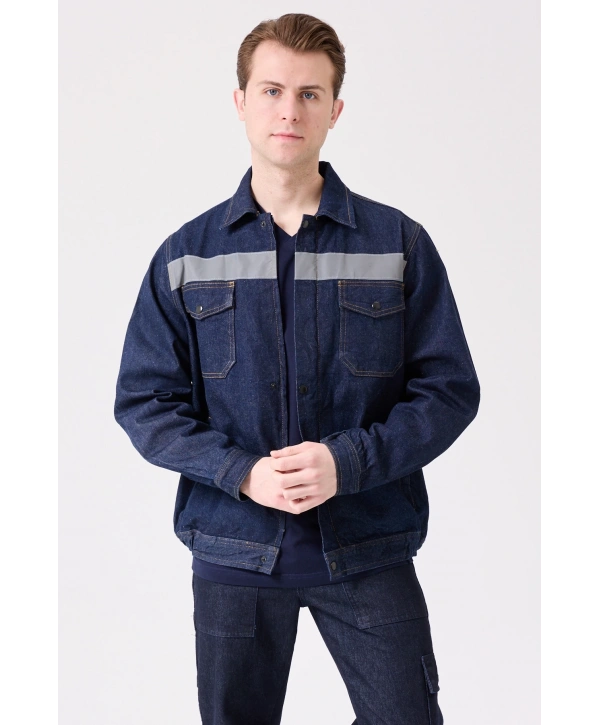 Tulipa Kot Mont Erkek İş Güvenliği Reflektörlü Dayanıklı Denim Ceket