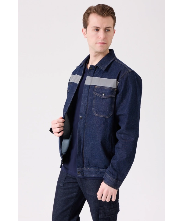 Tulipa Kot Mont Erkek İş Güvenliği Reflektörlü Dayanıklı Denim Ceket