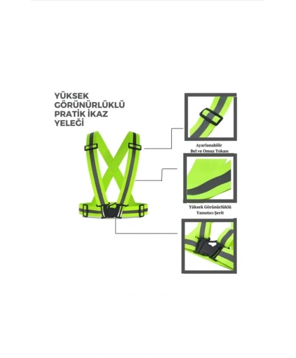 Yelek: Pratik İkaz Yeleği-tokalı Esnek Kumaş F.yeşil