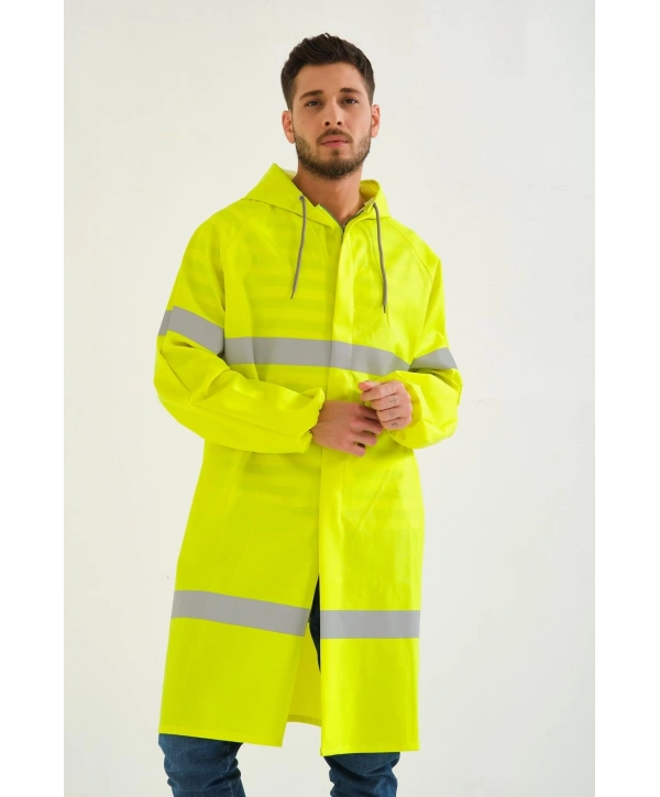 Yerli Diz Altı Pardesü Ry 1800 Reflektörlü Su Geçirmez Fosforlu Yağmurluk İş Güvenliği Kıyafeti