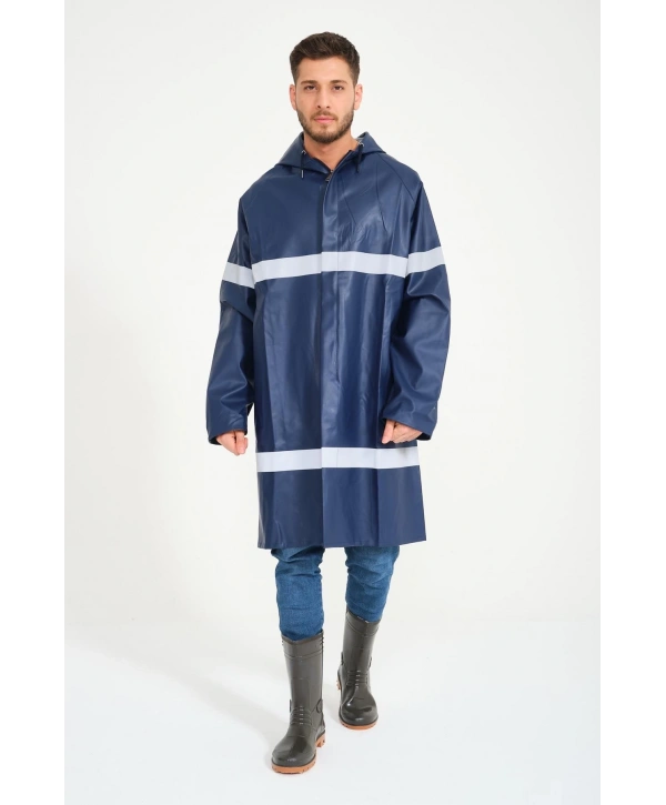 Yerli Diz Altı Pardesü Ry 1800 Reflektörlü Su Geçirmez Fosforlu Yağmurluk İş Güvenliği Kıyafeti