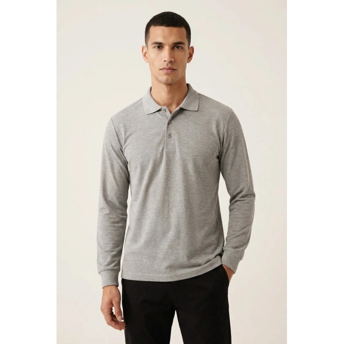 Gaura Polo Yaka Tişört | Gri Melanj, Pike Kumaş, OEKO-TEX Sertifikalı, Unisex İş Tişörtü