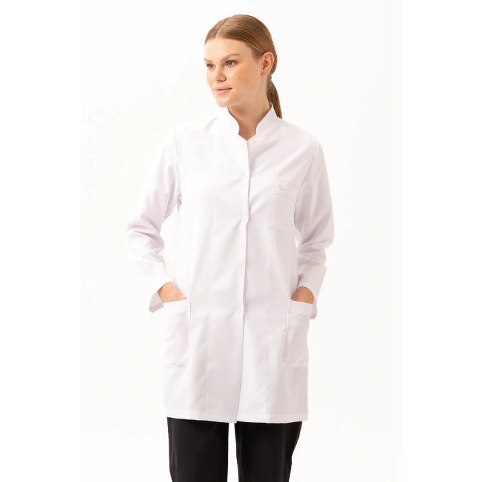 Adiantum Kadın Doktor Öğretmen Laboratuvar Önlüğü - Beyaz, Uzun Kollu, Rahat Kesim