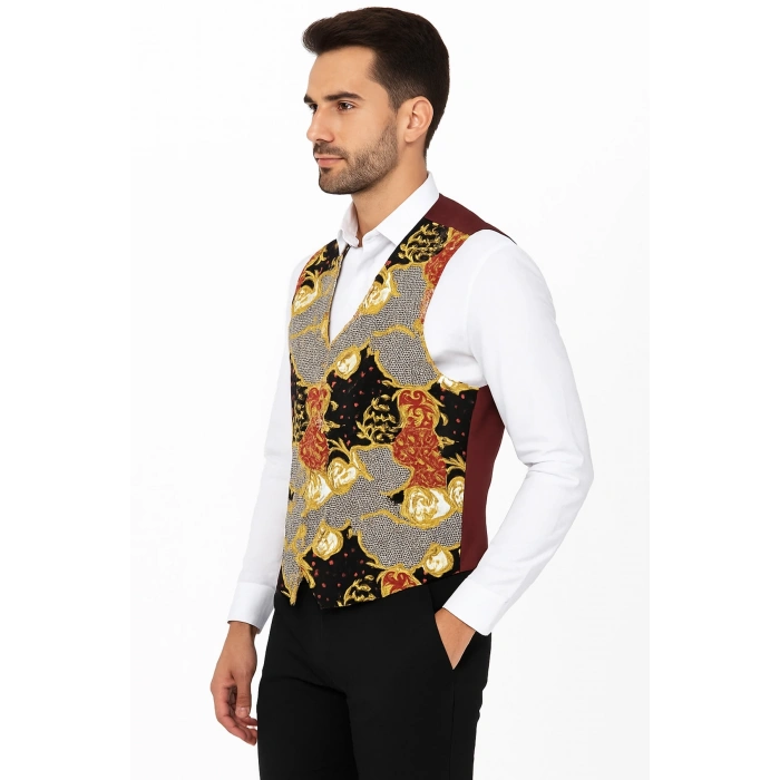 Astarlı İki Cepli Garson Yeleği Şal Desenli Şık Ve Fonksiyonel Hizmet Sektörü Kıyafeti