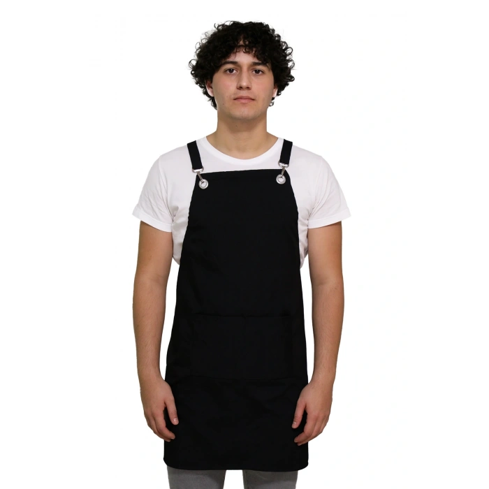 Siyah Askılı Şef Önlüğü – Mutfak Ve Barista Önlüğü Dayanıklı Kumaş