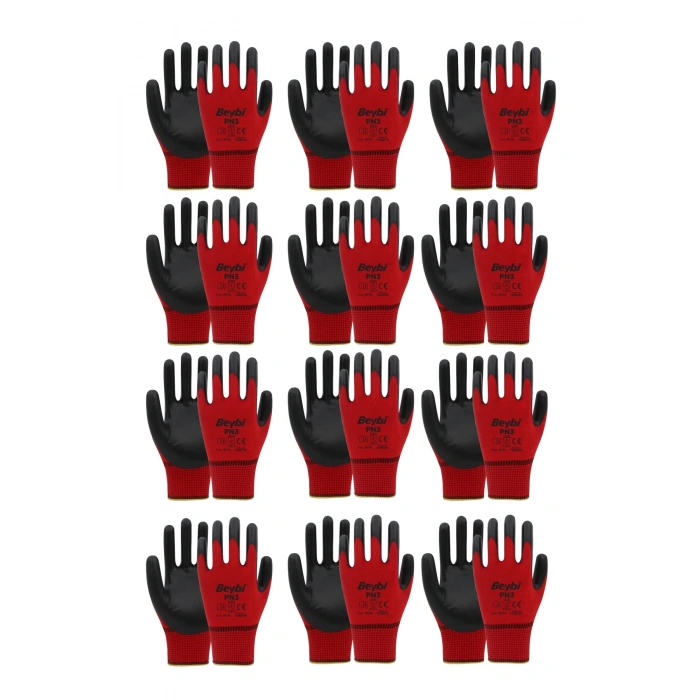Beybi Pn3 Nitril Kaplamalı İş Eldiveni 12li İş Eldiveni