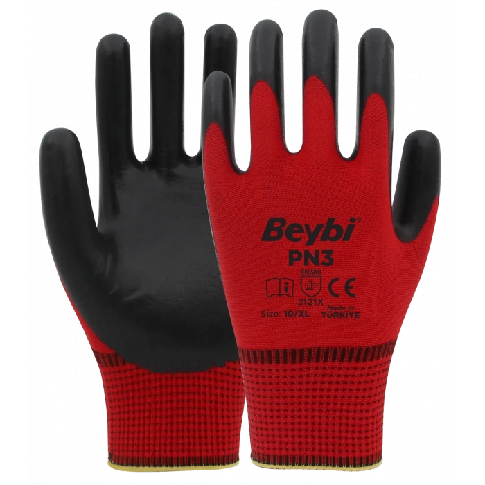 Beybi Pn3 Nitril Kaplamalı İş Eldiveni 12li İş Eldiveni