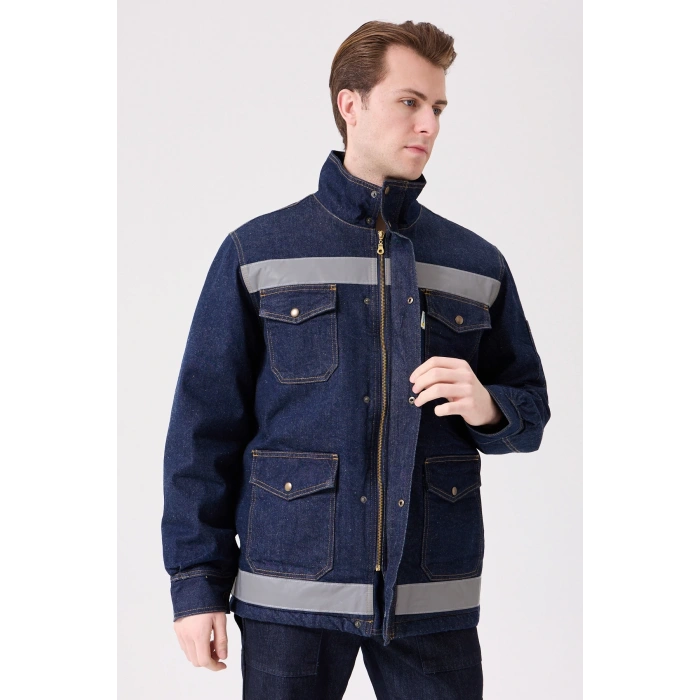 Buhara Mont Kot Kumaş Reflektörlü İş Montu Kışlık Erkek Soğuk Hava Dayanıklı Dış Giyim