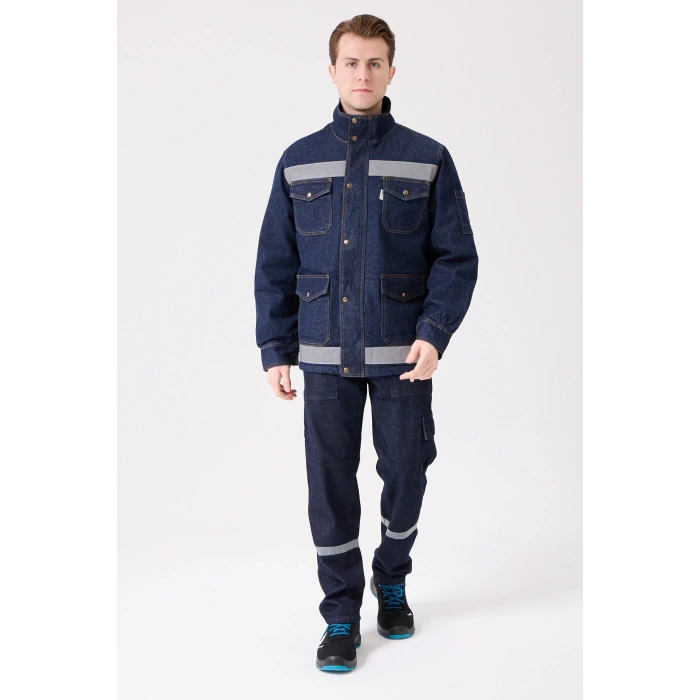 Buhara Mont Kot Kumaş Reflektörlü İş Montu Kışlık Erkek Soğuk Hava Dayanıklı Dış Giyim