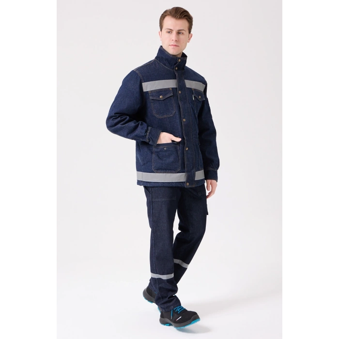 Buhara Mont Kot Kumaş Reflektörlü İş Montu Kışlık Erkek Soğuk Hava Dayanıklı Dış Giyim