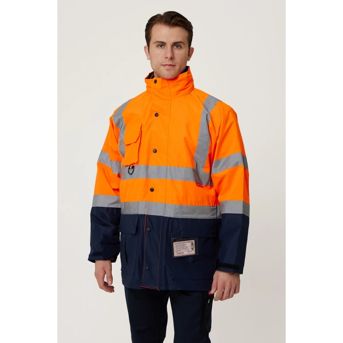 Eradium 5n1 Reflektörlü İş Güvenliği Parkası - Su Ve Rüzgar Geçirmez, Yüksek Görünürlüklü Kışlık Mont