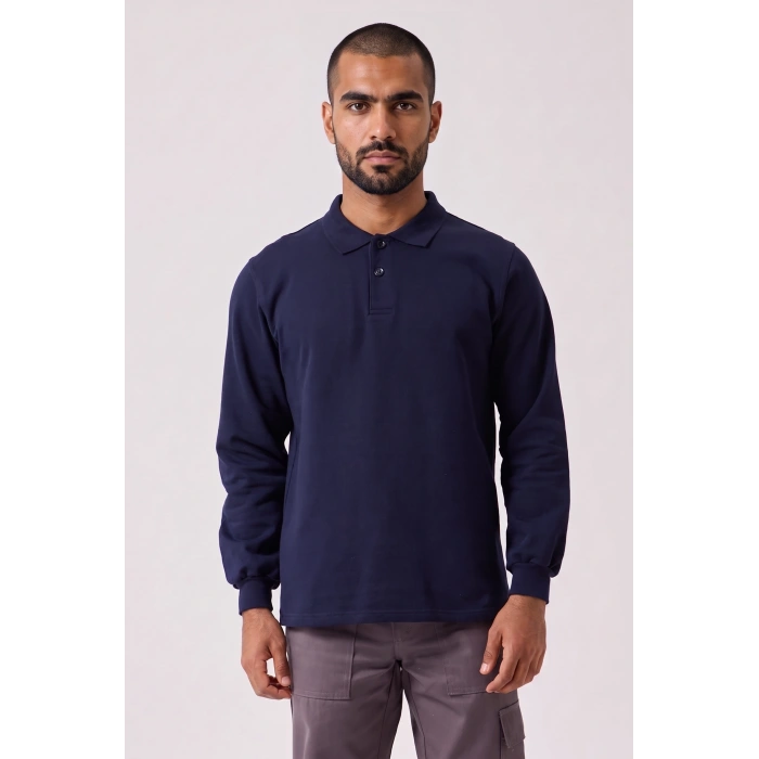 Erkek Pamuklu Polo Yaka Sweatshirt - Lacivert