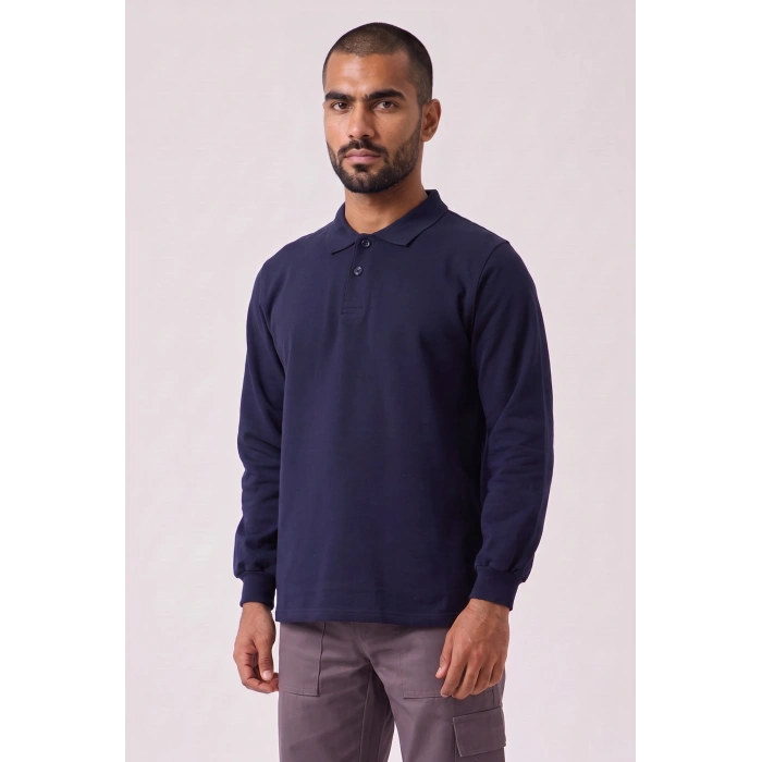 Erkek Pamuklu Polo Yaka Sweatshirt - Lacivert