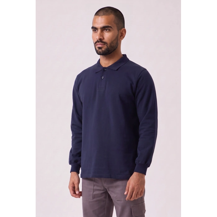Erkek Pamuklu Polo Yaka Sweatshirt - Lacivert