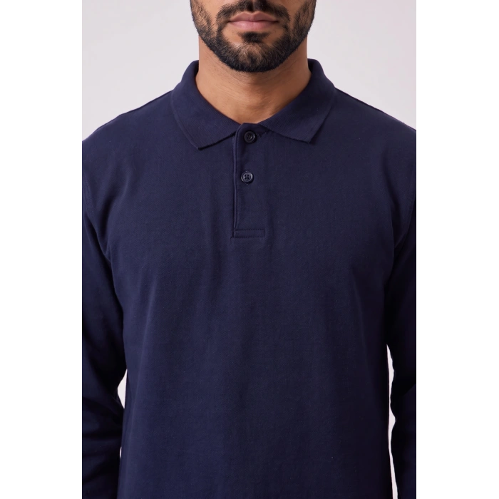 Erkek Pamuklu Polo Yaka Sweatshirt - Lacivert