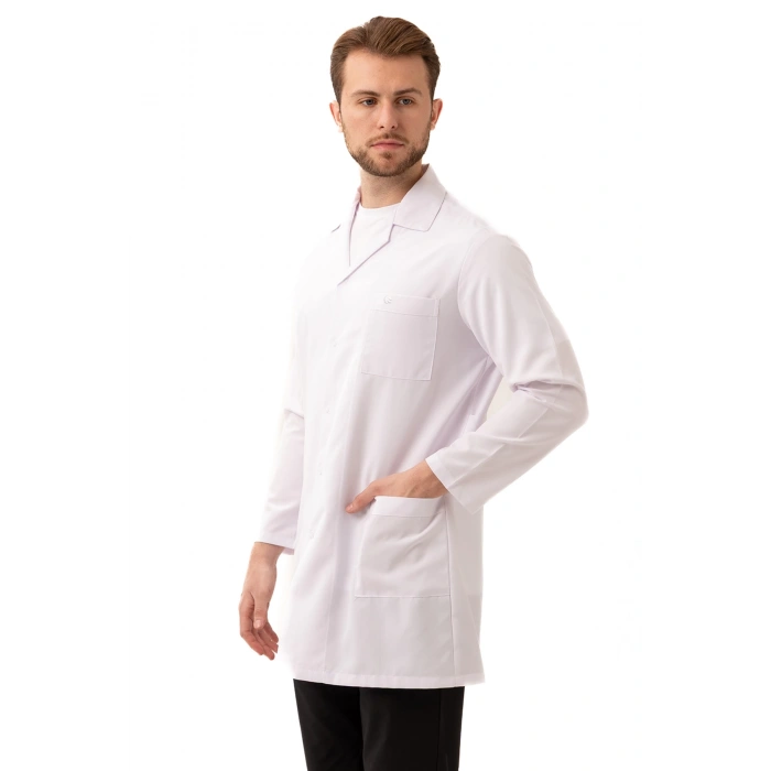 Hedera Erkek Önlük Beyaz Renk Düğmeli Uzun Kollu Temiz Görünümlü Profesyonel İş Önlüğü