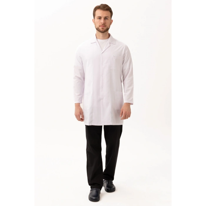 Hedera Erkek Önlük Beyaz Renk Düğmeli Uzun Kollu Temiz Görünümlü Profesyonel İş Önlüğü