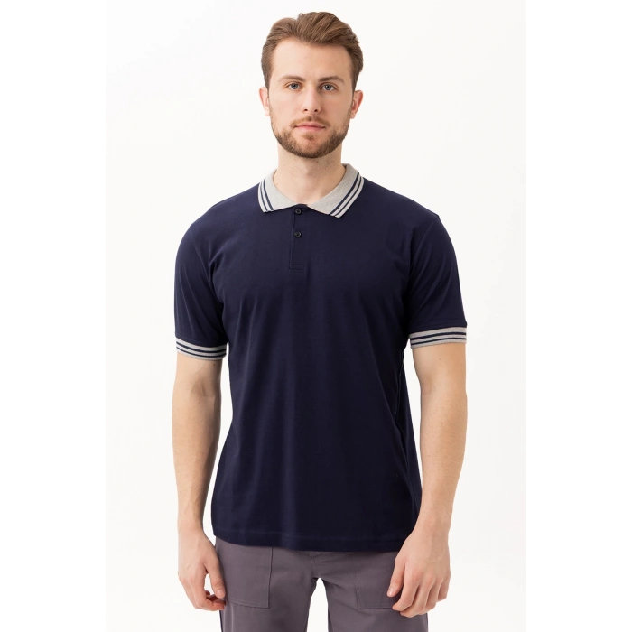 Hornet Polo Tişört - Şeritli Yaka Ve Kol Detaylı Lacivert Erkek Polo Tişört Şık Tasarım