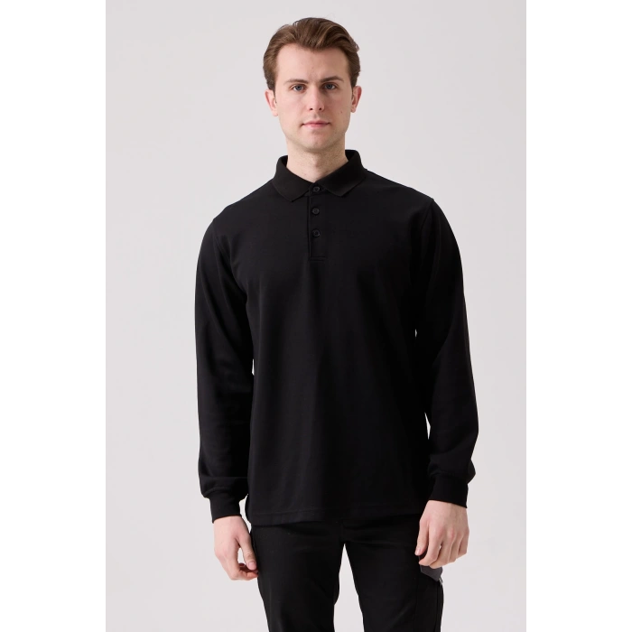 Sanfords Polo Sweatshırt – Erkek Siyah Uzun Kollu Polo Yaka Sweatshirt