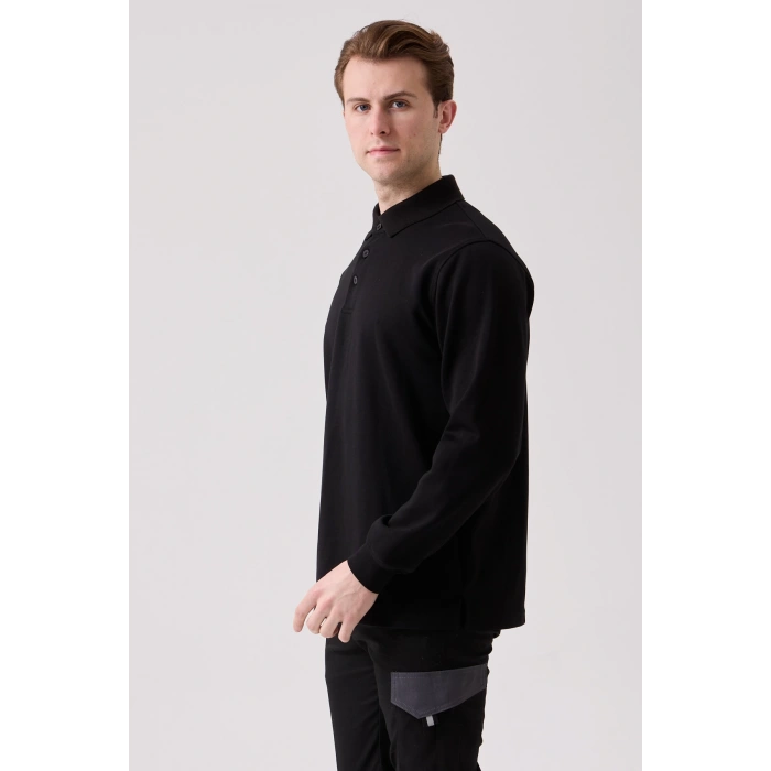 Sanfords Polo Sweatshırt – Erkek Siyah Uzun Kollu Polo Yaka Sweatshirt