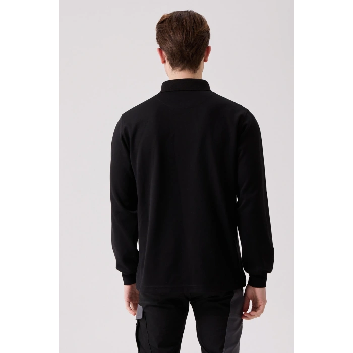 Sanfords Polo Sweatshırt – Erkek Siyah Uzun Kollu Polo Yaka Sweatshirt