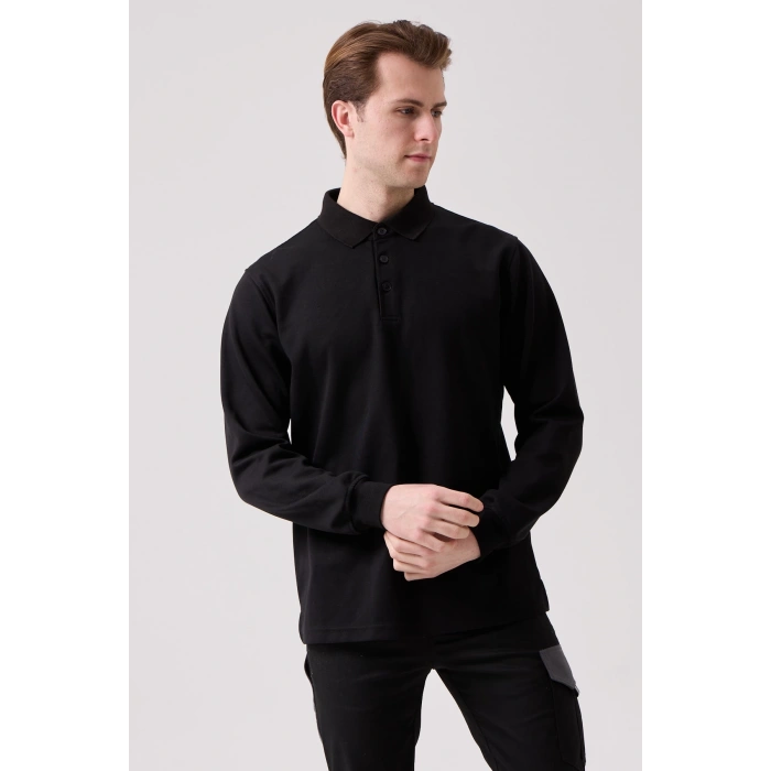 Sanfords Polo Sweatshırt – Erkek Siyah Uzun Kollu Polo Yaka Sweatshirt
