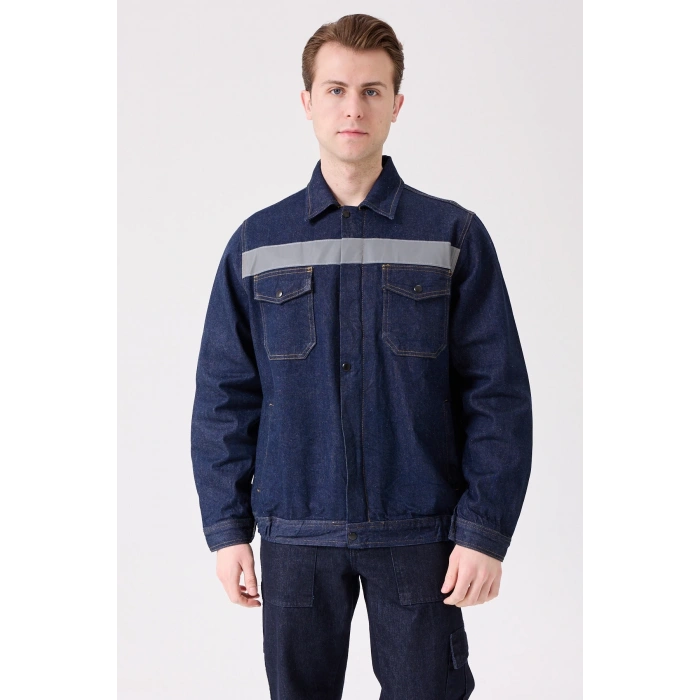 Tulipa Kot Mont Erkek İş Güvenliği Reflektörlü Dayanıklı Denim Ceket