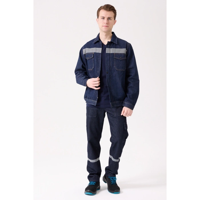 Tulipa Kot Mont Erkek İş Güvenliği Reflektörlü Dayanıklı Denim Ceket