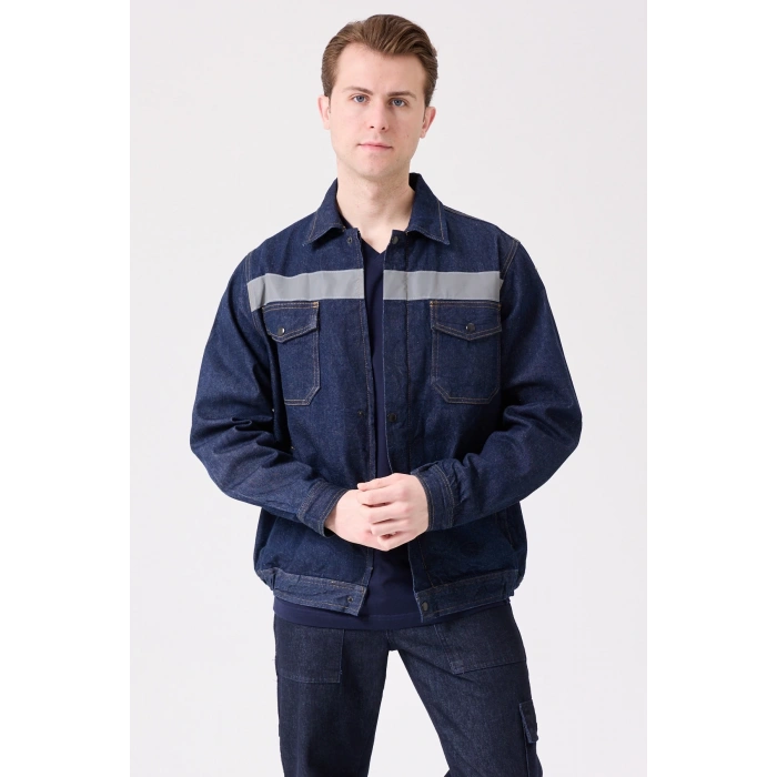 Tulipa Kot Mont Erkek İş Güvenliği Reflektörlü Dayanıklı Denim Ceket