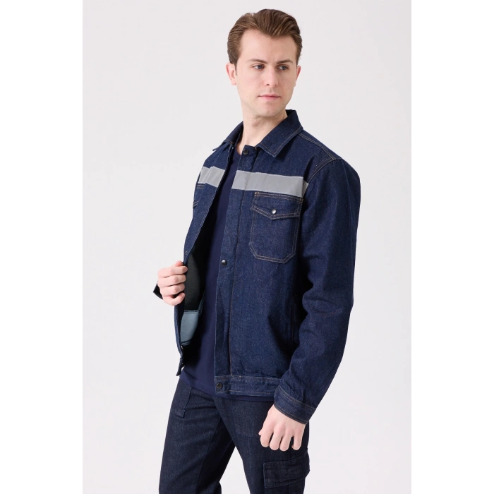 Tulipa Kot Mont Erkek İş Güvenliği Reflektörlü Dayanıklı Denim Ceket