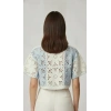 El Yapımı Çiçek Motifli Koton Crop Bluz