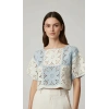 El Yapımı Çiçek Motifli Koton Crop Bluz