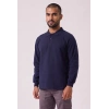 Erkek Pamuklu Polo Yaka Sweatshirt - Lacivert