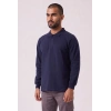 Erkek Pamuklu Polo Yaka Sweatshirt - Lacivert