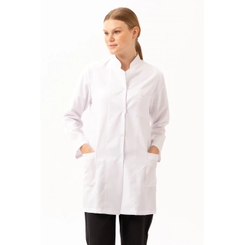 Adiantum Kadın Doktor Öğretmen Laboratuvar Önlüğü - Beyaz, Uzun Kollu, Rahat Kesim