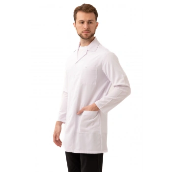Hedera Erkek Önlük Beyaz Renk Düğmeli Uzun Kollu Temiz Görünümlü Profesyonel İş Önlüğü