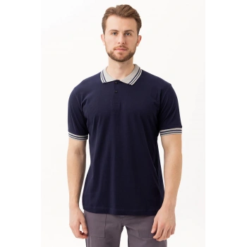Hornet Polo Tişört - Şeritli Yaka Ve Kol Detaylı Lacivert Erkek Polo Tişört Şık Tasarım