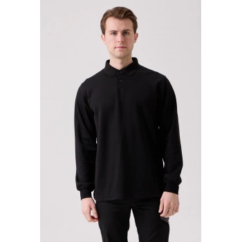 Sanfords Polo Sweatshırt – Erkek Siyah Uzun Kollu Polo Yaka Sweatshirt