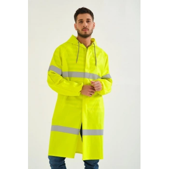 Yerli Diz Altı Pardesü Ry 1800 Reflektörlü Su Geçirmez Fosforlu Yağmurluk İş Güvenliği Kıyafeti