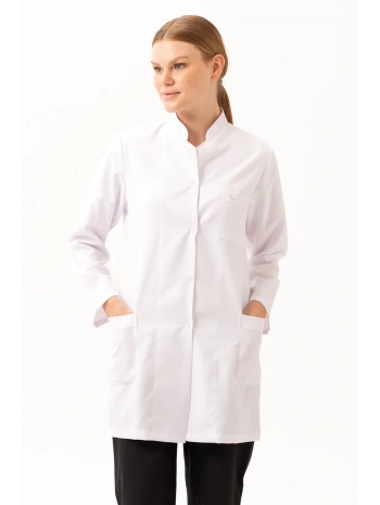 Adiantum Kadın Doktor Öğretmen Laboratuvar Önlüğü - Beyaz, Uzun Kollu, Rahat Kesim