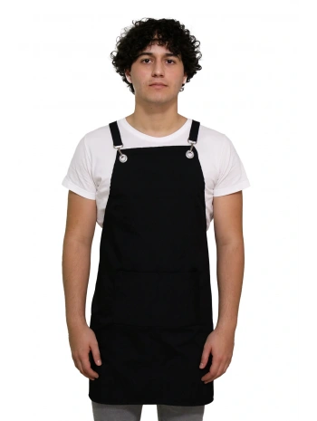 Barbanza Siyah Askılı Şef Önlüğü – Dayanıklı Kumaş, Mutfak Ve Barista Önlüğü