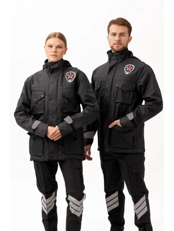 Güvenlik Kıyafeti Km Kaban Soğuk Havalara Dayanıklı Reflektörlü Kışlık Mont Modeli