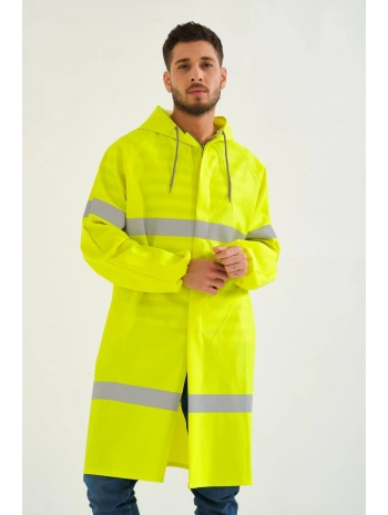 Yerli Diz Altı Pardesü Ry 1800 Reflektörlü Su Geçirmez Fosforlu Yağmurluk İş Güvenliği Kıyafeti