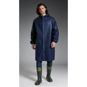 Yerli Diz Altı Pardesü PVC Yağmurluk - Lacivert