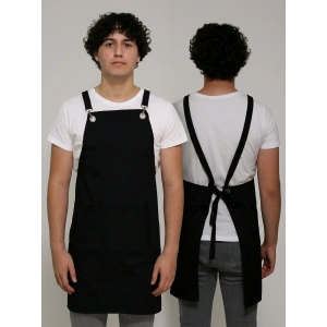 Siyah Askılı Şef Önlüğü – Mutfak Ve Barista Önlüğü Dayanıklı Kumaş