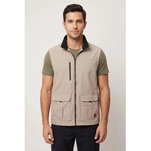 Fermuarlı Cepli Outdoor Yelek - Sahra-Oltu