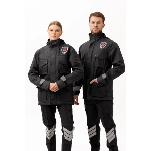 Güvenlik Kıyafeti Km Kaban Soğuk Havalara Dayanıklı Reflektörlü Kışlık Mont Modeli