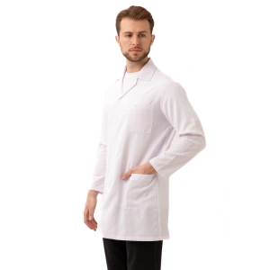 Hedera Erkek Önlük Beyaz Renk Düğmeli Uzun Kollu Temiz Görünümlü Profesyonel İş Önlüğü